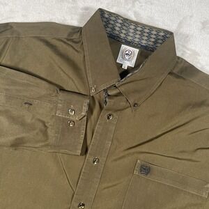 Cinch Olive Brown Square Button Long Sleeve Western Button Down Shirt Men's L